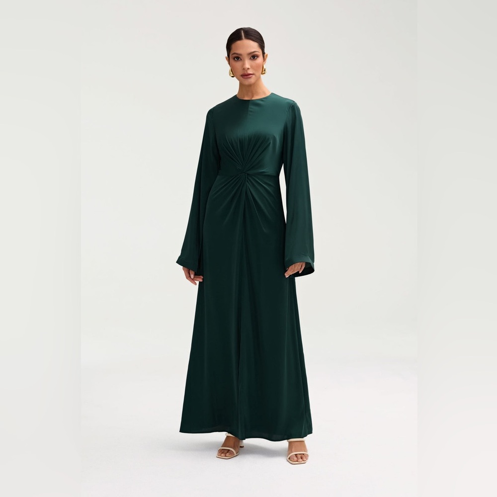 Satin Twist Front Maxi Dress - Emerald